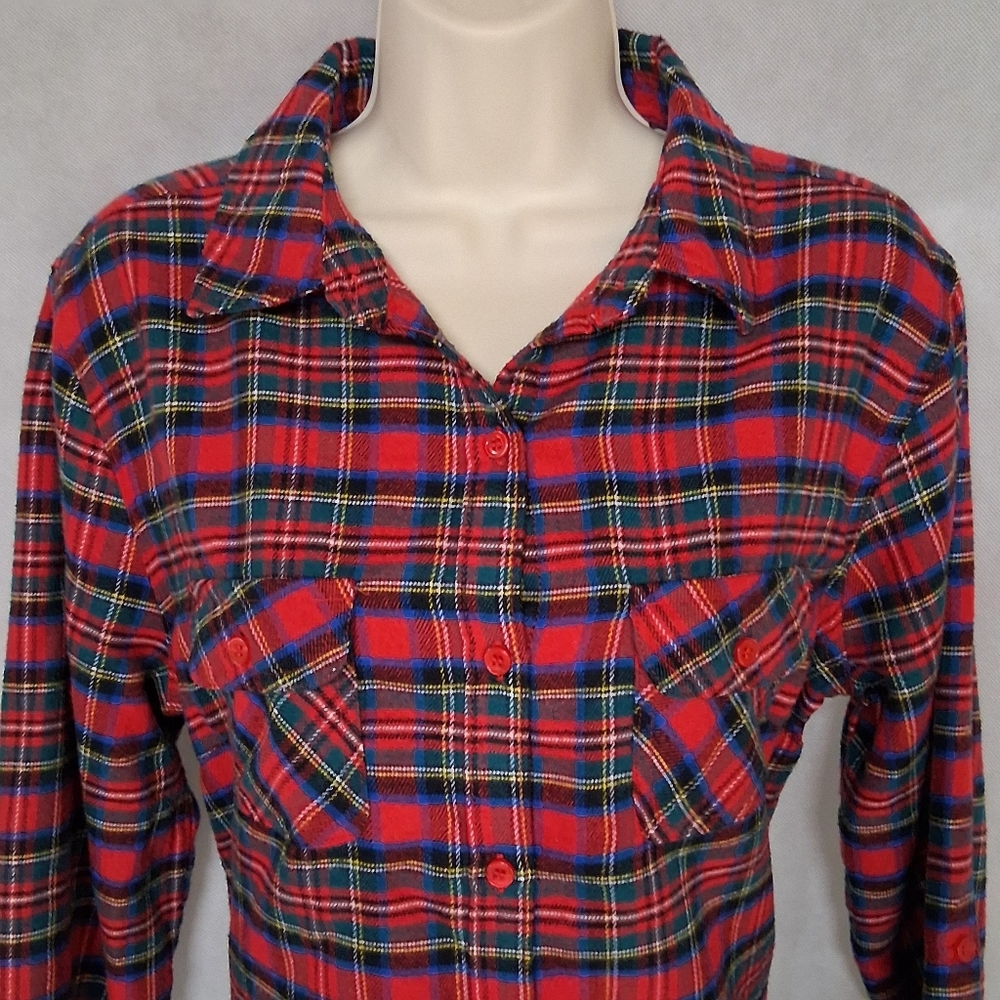 Blue Age Jeans Women's XL Red Plaid Flannel Shirt Long Sleeves